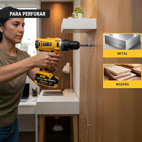 PRETUL TALI-20P2K, Kit taladro/destornillador 1/2", 20V con 32 accesorios
