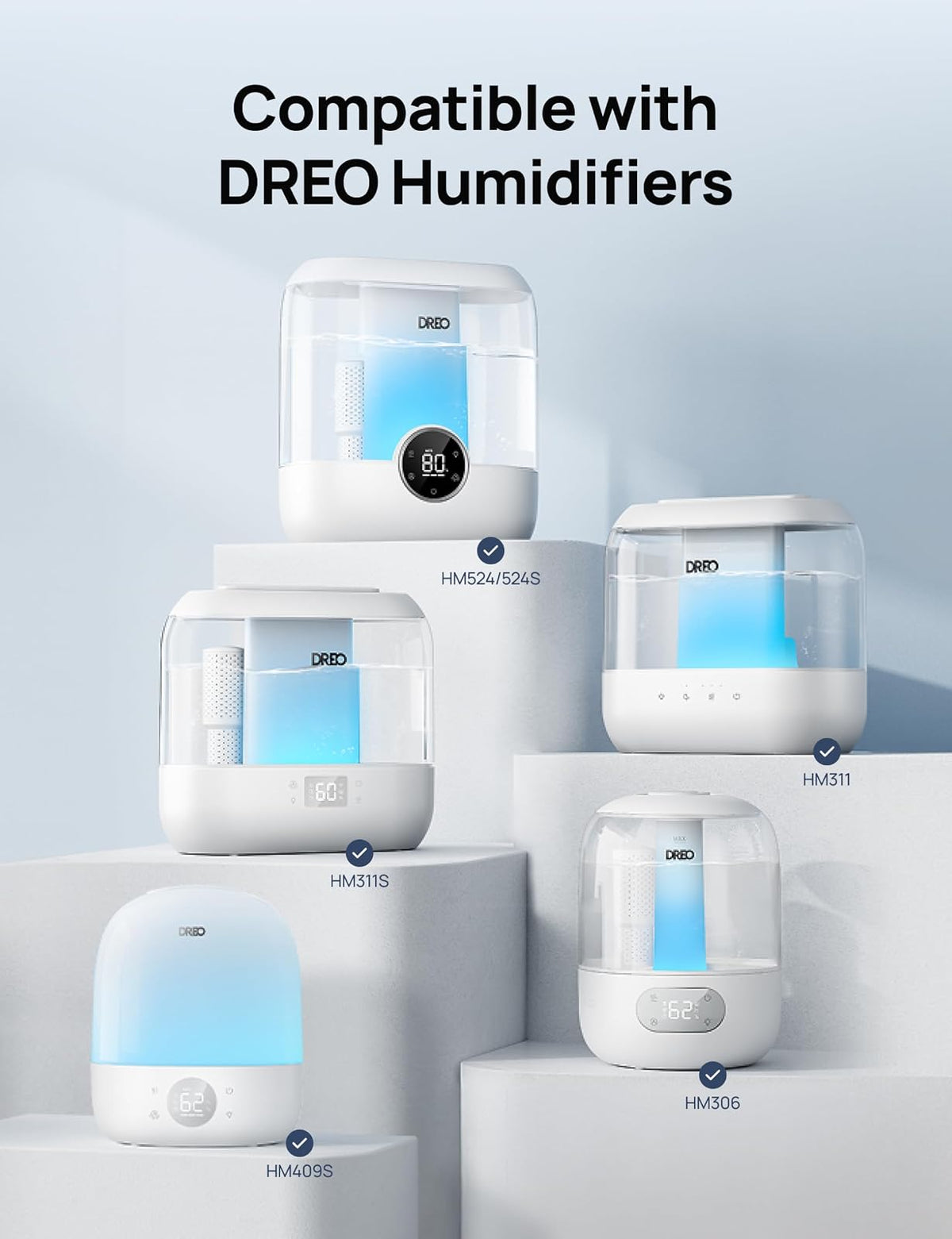 Dreo Clean Mist Cartucho de 3 unidades para humidificadores, compatible con humidificadores Dreo HM311/311S/524/524S/306, reduce la acumulación de contaminantes, niebla más saludable, limpieza más