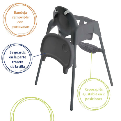 Cosco Silla Alta 2 en 1, Gris, con bandeja removible y arnés de 5 puntos. Uso desde 6 meses hasta 15 kg