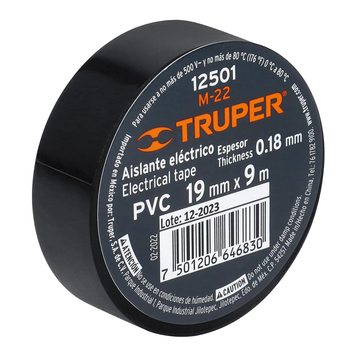 Truper M-22, Cintas de aislar, 9 m x 19 mm, negra