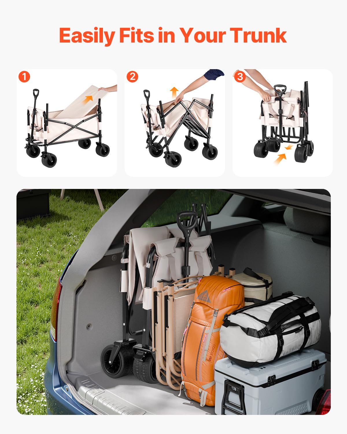 VEVOR - Carrito Plegable 2 en 1, con Capacidad de 250 kg y 220 l, se Convierte en Banco, con asa Ajustable, Ideal para Exteriores, Compras, Camping y jardinería.