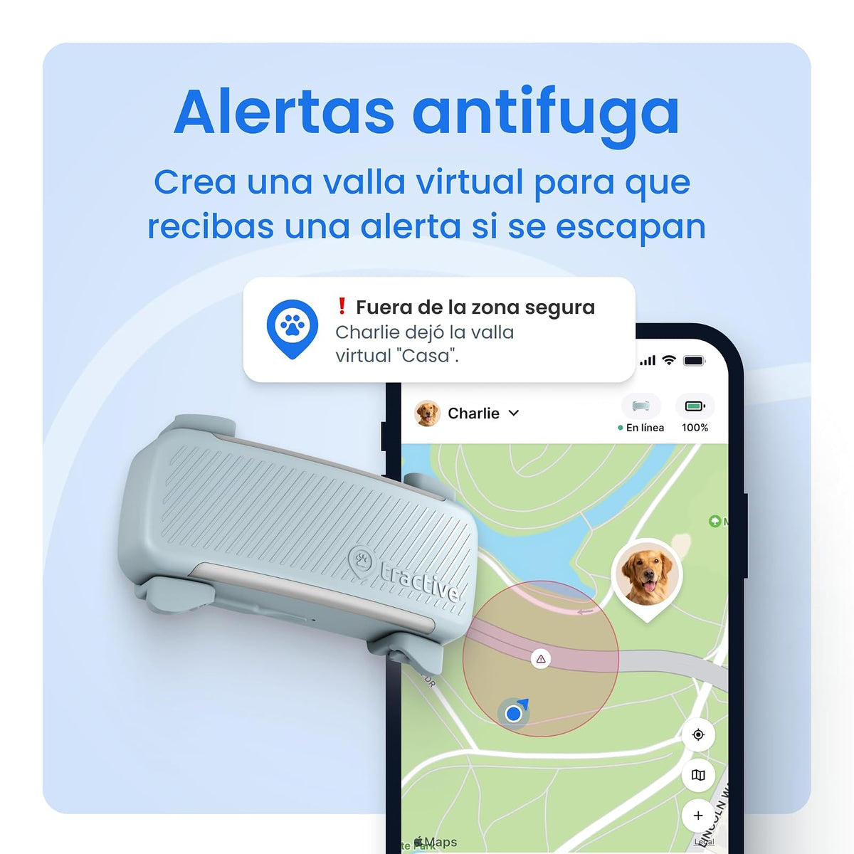 Tractive Rastreador GPS para Mascotas | GPS para Perro Inteligente con Valla Virtual | Monitoreo de Frecuencia Cardíaca y Respiratoria | Detección de Ladridos | Se Acopla al Collar (Menta)