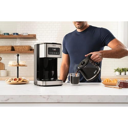 Oster Cafetera de Goteo Programable Capacidad 12 Tazas, Pantalla Táctil LED | Programa el café hasta 24 hrs de anticipación, pausa para servir, apagado automático, filtro reutilizable,