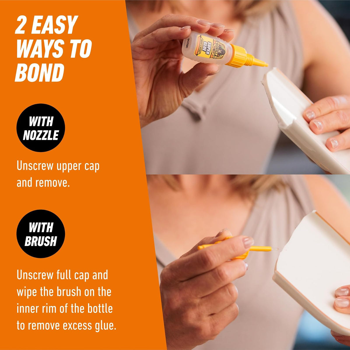 Gorilla Super Glue con aplicador de cepillo para polvo y boquilla, 12 gramos, transparente, (paquete de 2)
