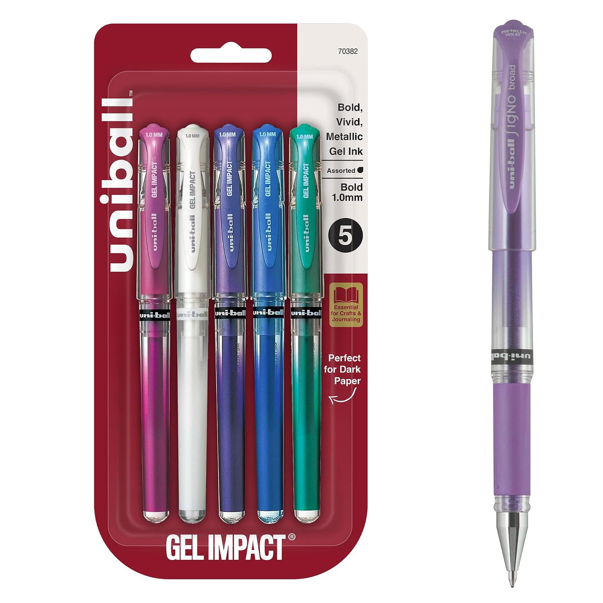Uniball Signo - Bolígrafos de impacto de gel, punta negrita (1 mm), metal surtido, paquete de 5