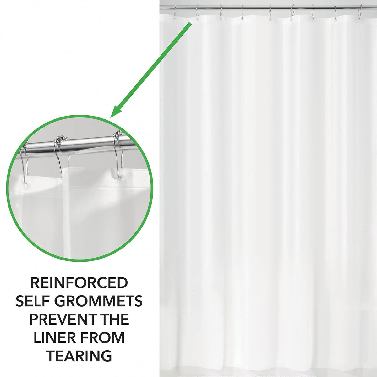 InterDesign Peva - Cortina de Ducha (Resistente al Moho, Calibre 3), Estándar, Blanco, Standard - Set of 2, 1
