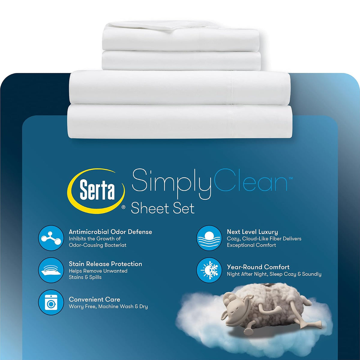 Serta Simply Clean - Juego de sábanas de 4 Piezas, hipoalergénicas, Resistentes a Las Manchas, tamaño King, Color Turquesa