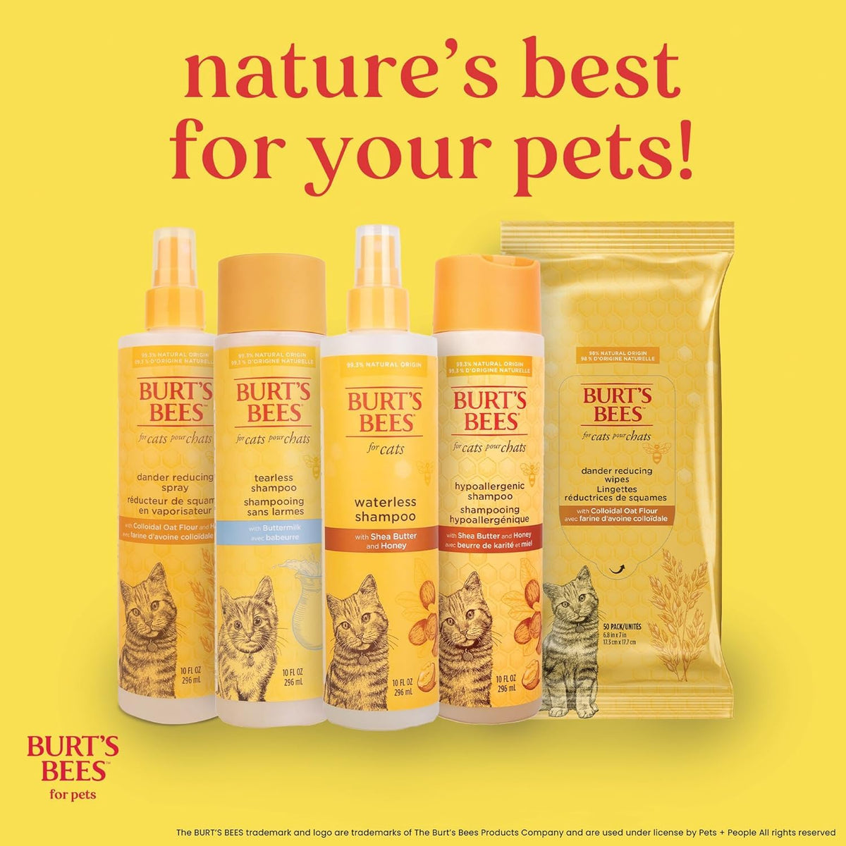 Burt’s Bees Dander Reducing Grooming Wipes for Cats, 50 Wipes