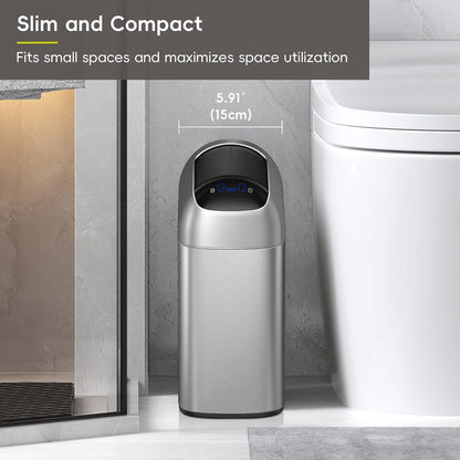 EKO Astro Slim Sensor Basurera de 10 L / 2.6 Galón de basura Touchless Close Retractable Wing Late, Sensor de movimiento Acero inoxidable para baño