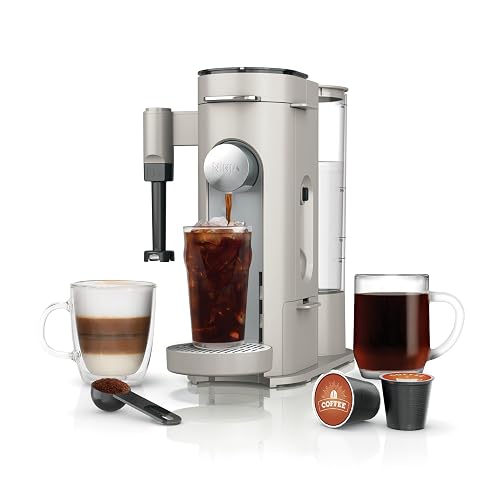 Ninja - Cafetera de especialidad para preparar una taza, compatible con cápsulas K-Cup y café molido, espumador de leche integrado, depósito de 1.65 litros, tazas de 177.44 ml hasta 710.89 ml, piedra