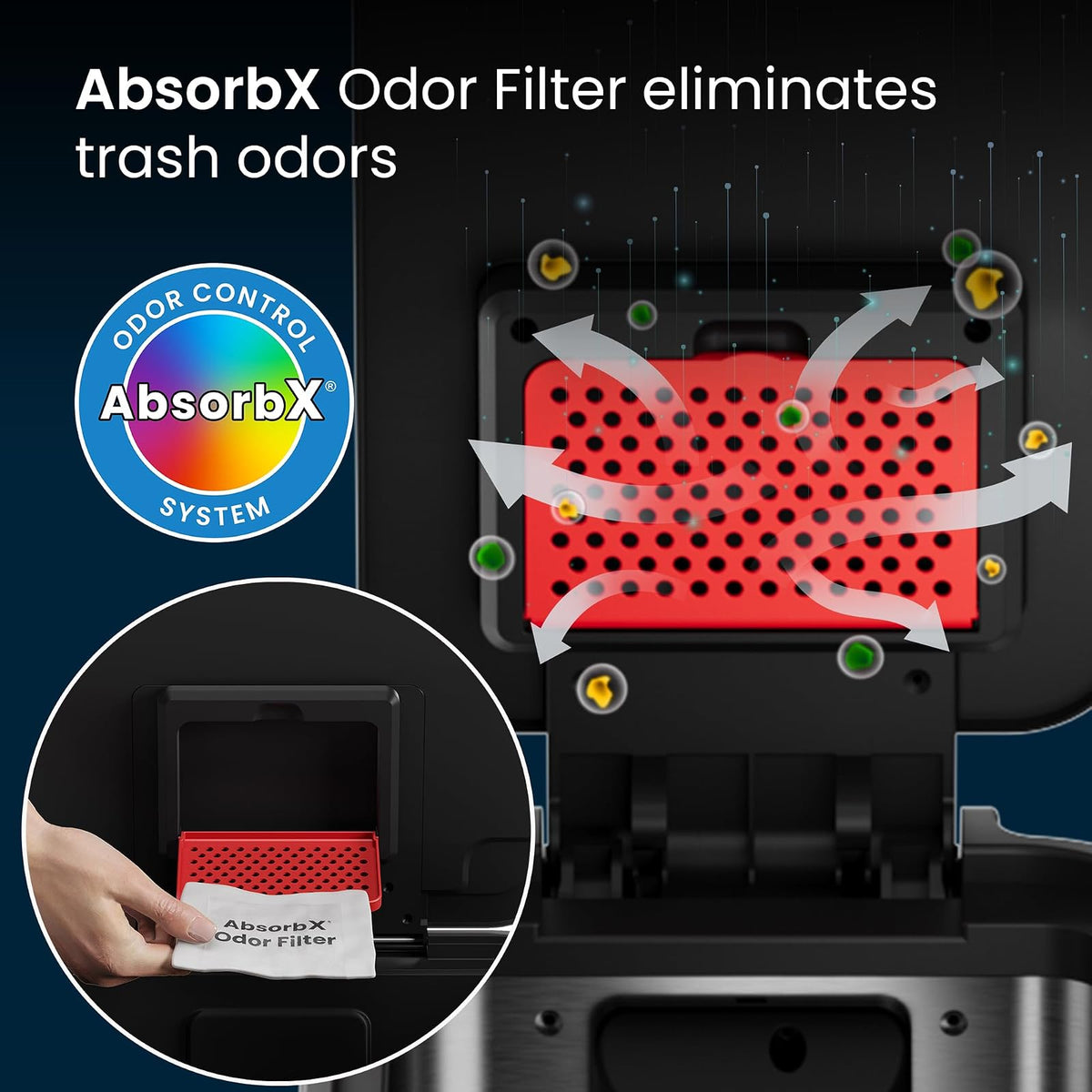 iTouchless SoftStep EXP - cubeta de basura de cocina de 50 litros / 13.2 galones con filtro de olor, tapa de cierre suave, contenedor de reciclaje de acero inoxidable, tapa de plástico a prueba de