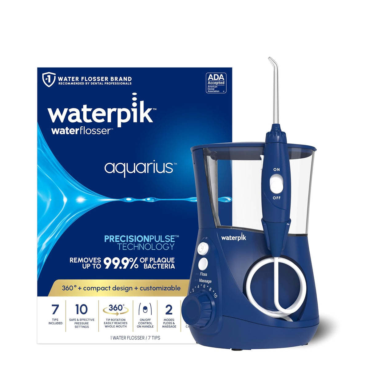 Waterpik Water Flosser Irrigador bucal eléctrico para encimera dental para dientes - Aquarius Professional, WP-663 Azul