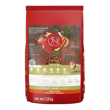 Purina One Adulto Raza Mediana y Grande Sabor Pollo y Carne 7Kg