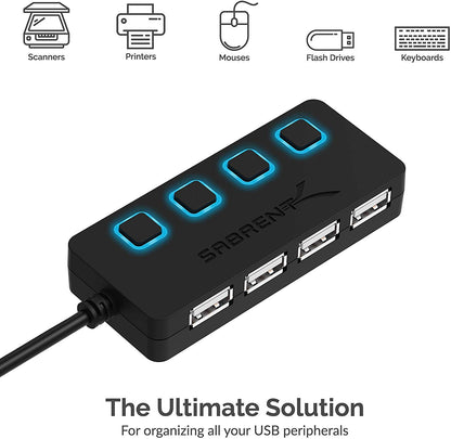 SABRENT HUB USB 2.0 4 Puertos con SWITCHES