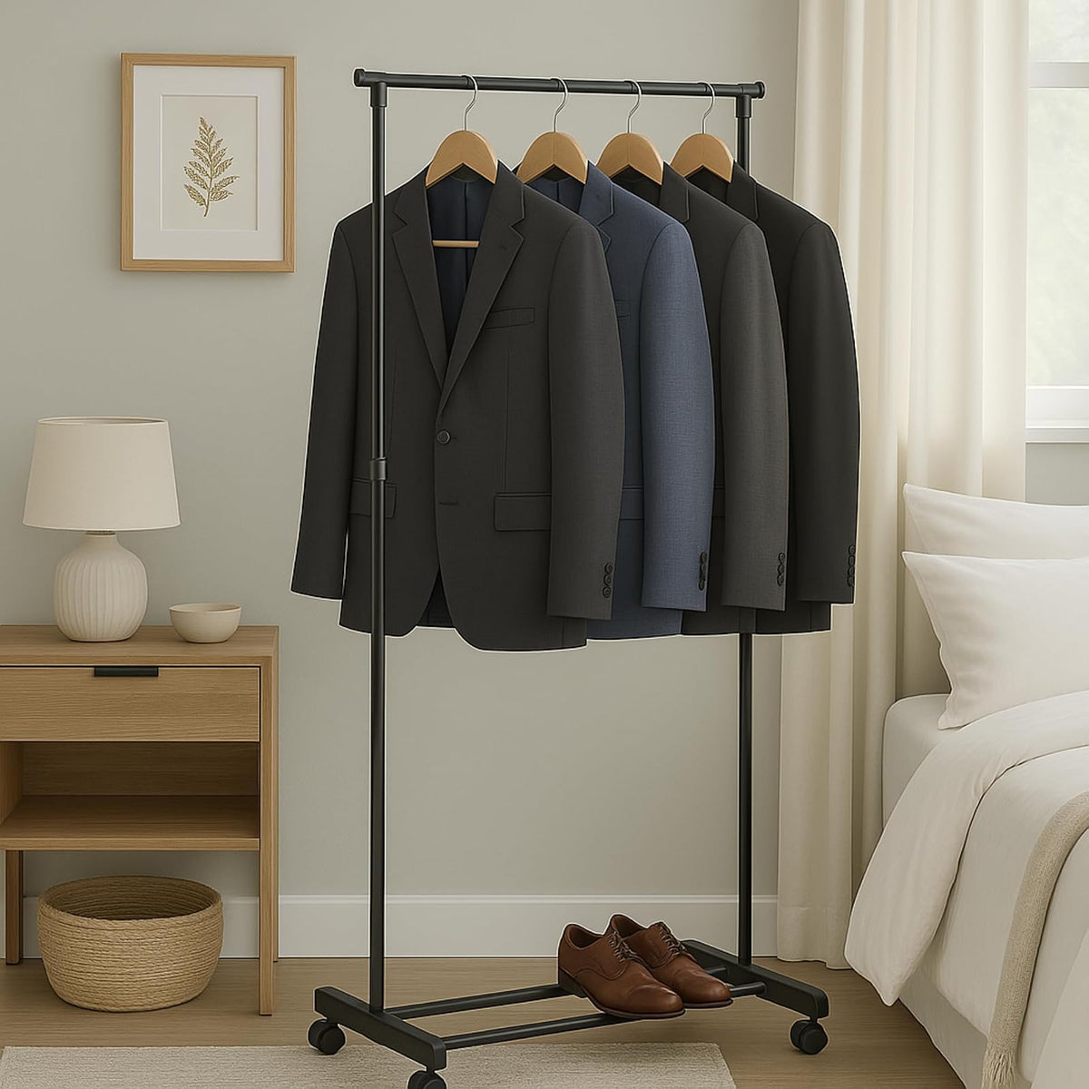 Honey-Can-Do GAR-01122 Perchero de altura ajustable, cromo/b, 33.1" x 16.7" x 65.75", negro
