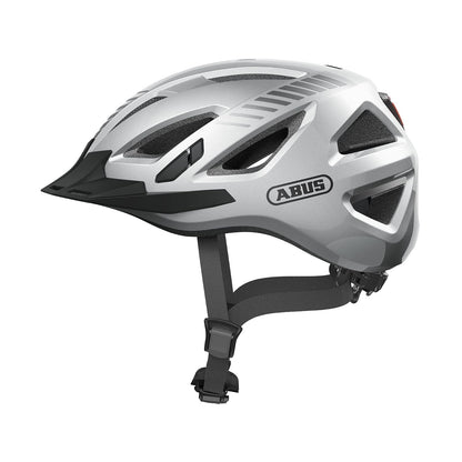 ABUS Stadthelm Urban-I 3.0 - Fahrradhelm mit Rücklicht, Schirm und Magnetverschluss - für Damen und Herren - S (51-55 cm) - Plata (signal silver)