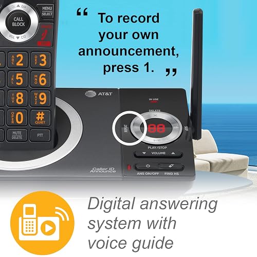 AT&T CL82219 Teléfono Inalámbrico DECT 6.0 | Negro, 2 auriculares, contestador, de llamadas, anunciador de ID, intercomunicador