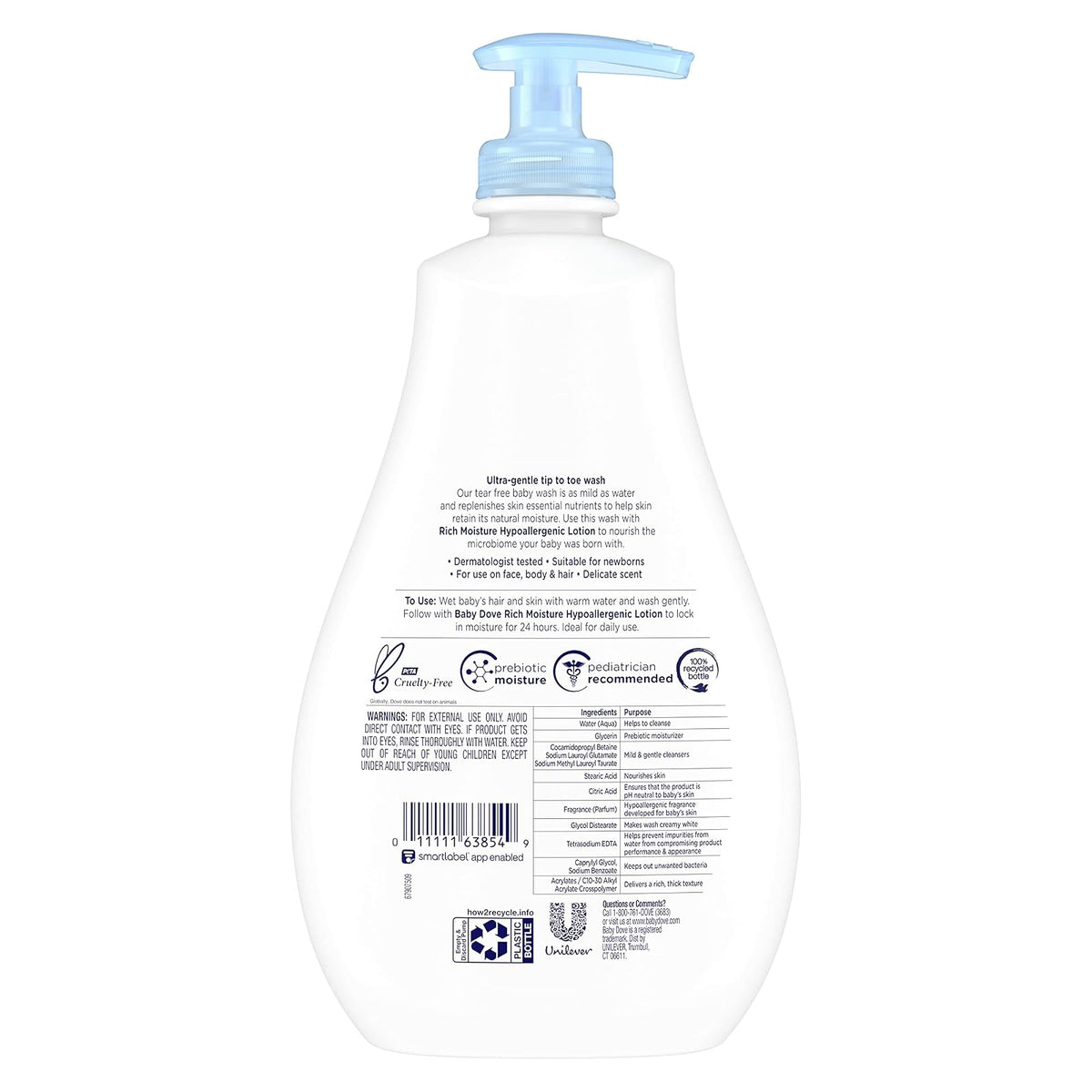 Baby Dove Testa ai piedi bambino Wash Rich Moisture 20 oz | 591 ml, paquete de 1, hipoalergénico, sin lágrimas, nutre piel delicada