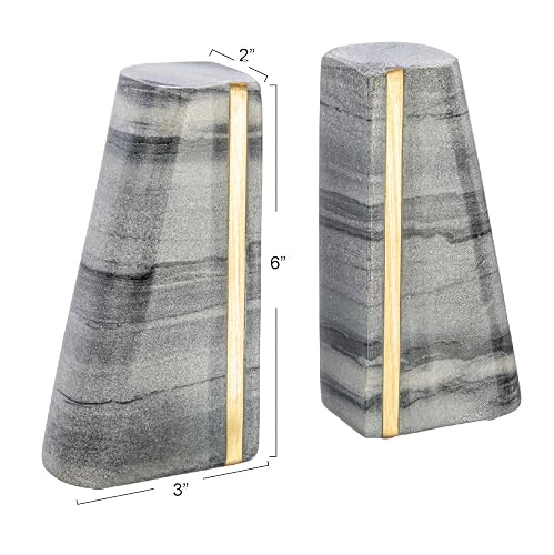 Sujetalibros Modernos de mármol con Detalles de latón, Juego de 2, Gris