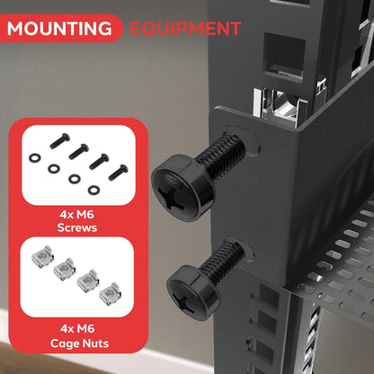 Pyle 4 Estantes para Rack de 19 Pulgadas, Bandejas de Metal Ventilados para Servidor, Montaje Universal en Gabinete o Pared, Soporta hasta 45 kg, Negro