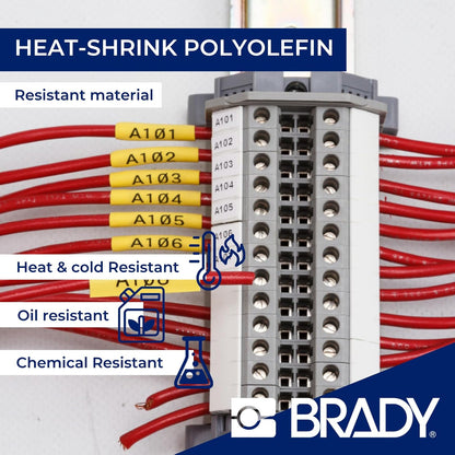 Brady PermaSleeve mangas termorretráctiles para marcar cables de poliolefina (M21-187-C-342) - Mangas negras sobre blancas - Compatible con impresoras BMP21-PLUS, IDPAL y LABPAL - 7 pies de largo, 0.645 pulgadas de ancho