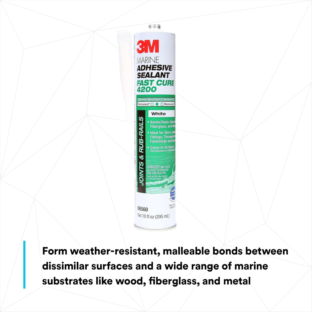 3M Marina calcomanía/sellador, 3004.7819, Blanco | Sellador adhesivo para embarcaciones y vehículos recreativos, seguro bajo el agua y flexible, se envía con boquilla