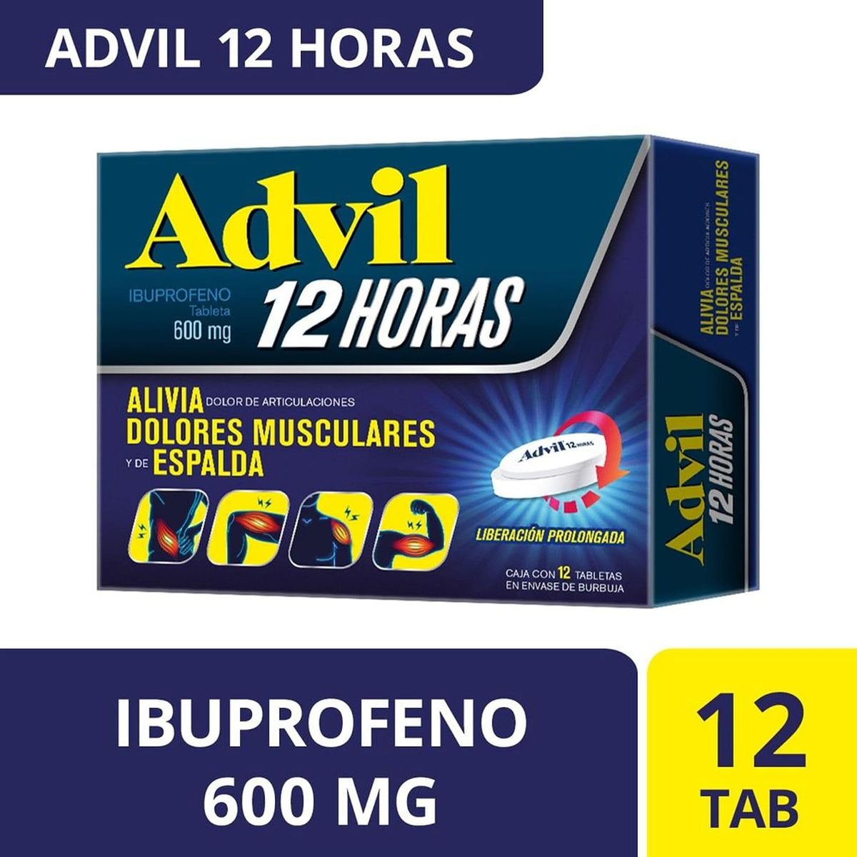Advil 12 Horas Analgésico 600mg, Liberación Prolongada para Dolores de Articulaciones y Musculares, 12 tabletas