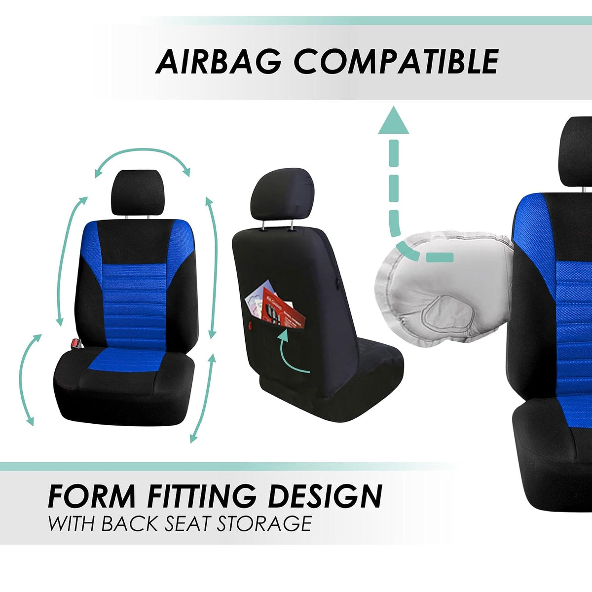 FH Group FB068PURPLE115 - Funda de Asiento de Automóvil Universal púrpura (Compatible con Malla de Aire de diseño en 3D Premium y Banco Trasero Dividido), Azul