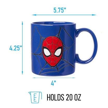 Silver Buffalo Marvel Comics - Taza de cerámica resistente a la cera de Spiderman, 20 onzas, azul/multi, 20 onzas