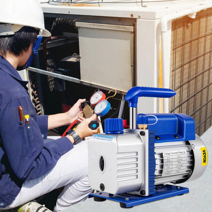 VEVOR Bomba de vacío 4.8CFM 1/3 HP Kit de refrigeración HVAC A/C de una sola etapa 5PA Ultimate Juego de manómetros de vacío R410A R134A R22 HVAC AC, manómetro de colector de 4 vías y manguera
