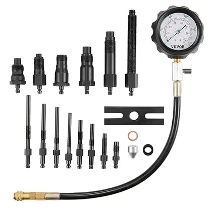 VEVOR Comprobador de Compresión de Motores Diésel, kit 18 Herramientas de Prueba de Presión de Cilindros, con Manómetro de 0 a 1000 psi y Adaptadores, para Comprobar Cilindros en Camiones, Tractores