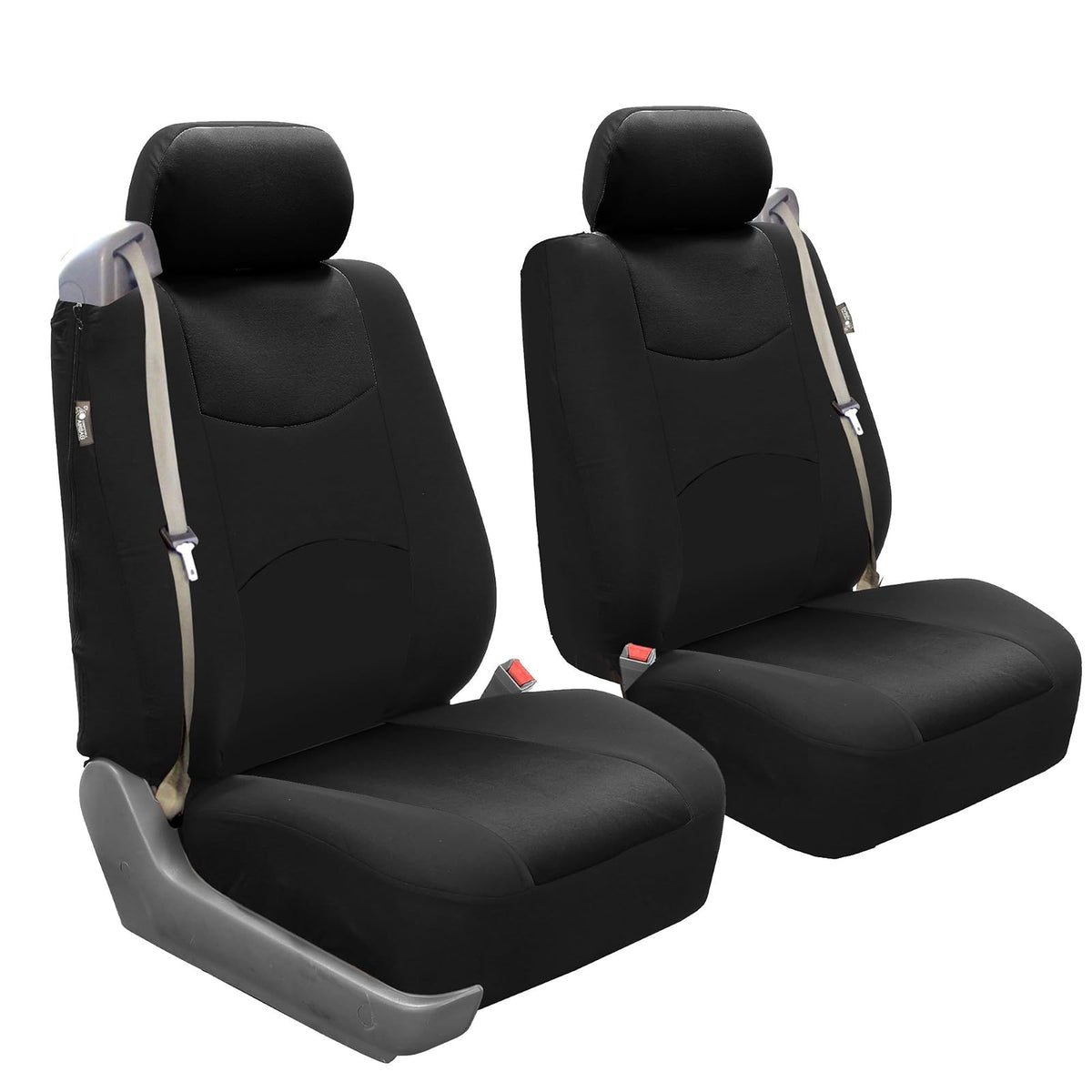 FH GROUP FB351BLACK102 Black Flat Cloth Front Low Back Seat Cover, Set of 2 (Built-In Seatbelt Compatible) - negro