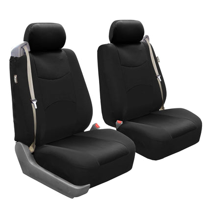 FH GROUP FB351BLACK102 Black Flat Cloth Front Low Back Seat Cover, Set of 2 (Built-In Seatbelt Compatible) - negro