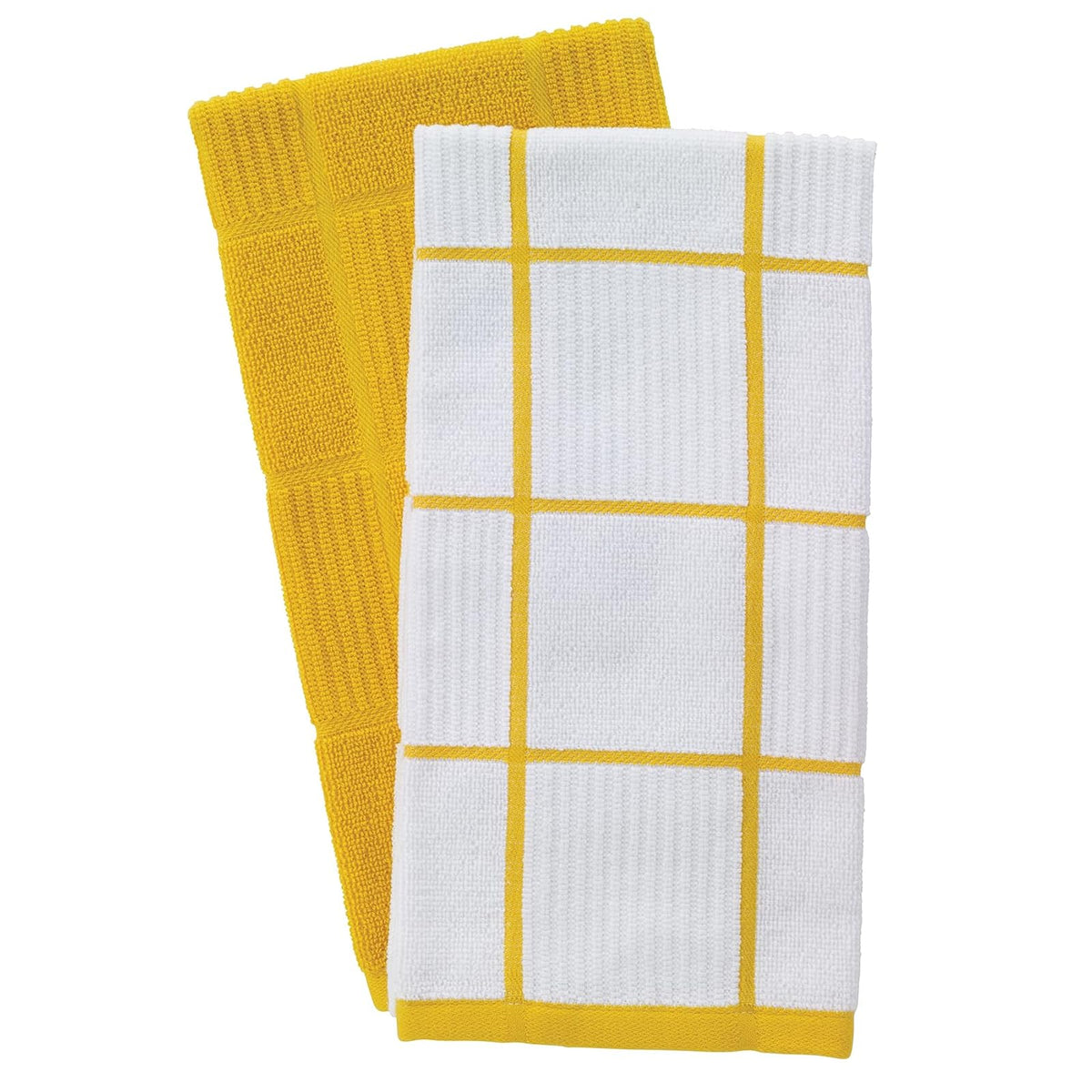 T-Fal Textiles - Juego de 2 Toallas de Cocina sólidas y a Cuadros, 2 Unidades, limón, 2 Unidades