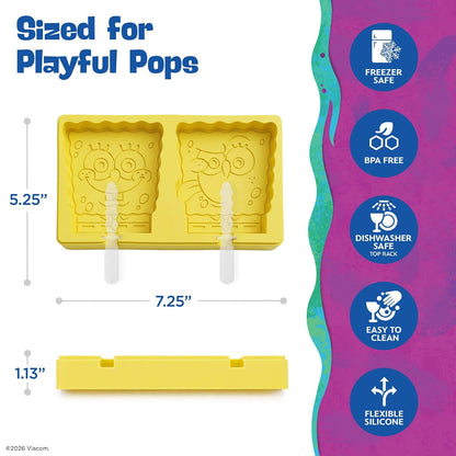 Nickelodeon - Moldes de silicona para paletas con tapa, compacto sin BPA, con Bob Esponja, moldes flexibles para helados y palos, aptos para lavaplatos, juego de 2 moldes para golosinas congeladas