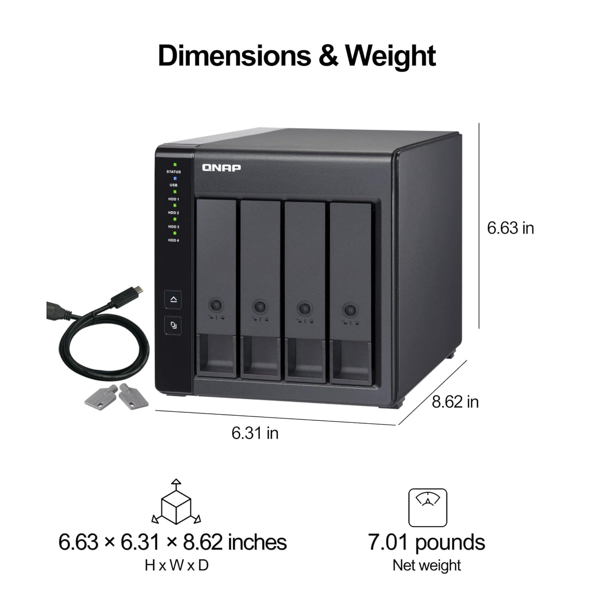 QNAP TR-004 Caja de Hardware Raid/Das USB 3.0 Tipo C (5Gbps) de 4 bahías, Compatible con HDD SATA de 3,5 "y SSD SATA de 2,5". Unidad de expansión para computadoras Windows, Mac, Linux o QNAP NAS