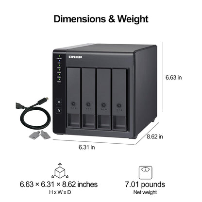 QNAP TR-004 Caja de Hardware Raid/Das USB 3.0 Tipo C (5Gbps) de 4 bahías, Compatible con HDD SATA de 3,5 "y SSD SATA de 2,5". Unidad de expansión para computadoras Windows, Mac, Linux o QNAP NAS