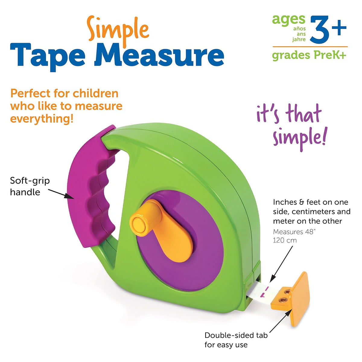 Learning Resources LER9153 Cinta Métrica Simple, Up To 4 Ft, Multicolor