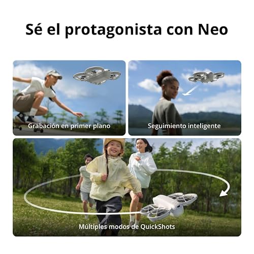 DJI Neo, dron mini con cámara 4K UHD para adultos | 135 g dron que vuela siguiéndote, despega desde la mano, seguimiento de objetivos, QuickShots (sin control remoto)