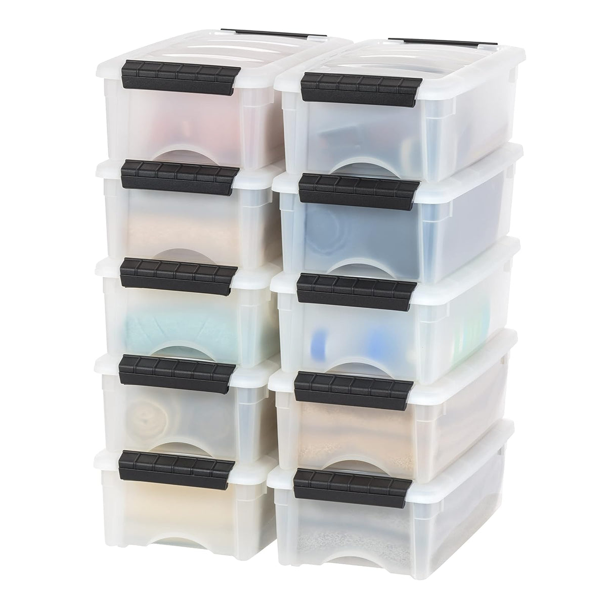 IRIS USA 10 Contenedores de 6 Qt con Tapa, Perla | Oculta el contenido para una apariencia limpia. Ideal para zapatos, fotos, documentos y artículos pequeños. Diseño anidable.