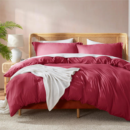 Nestl Bedding Juego de Funda para Edredón 3 Piezas, Microfibra - Rojo Borgoña - Matrimonial