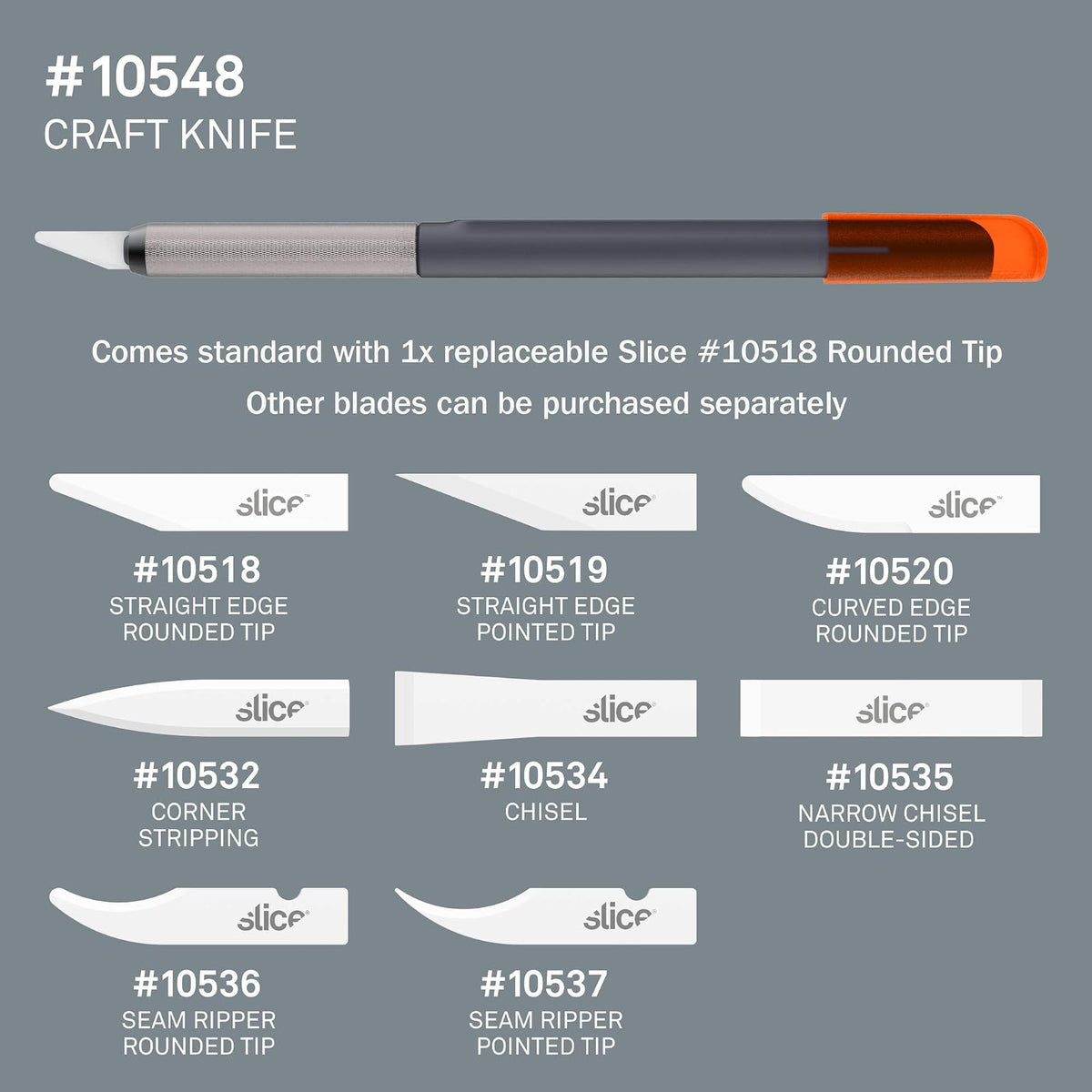 Slice 10518 Cuchillo para Manualidades, Borde Apto para Dedos, opción más Segura, Nunca se oxida, Dura 11 Veces más Que el Acero, Corte de precisión (Paquete de 1)