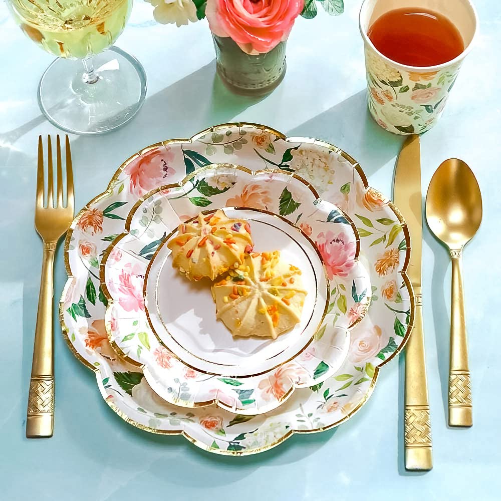 Kate Aspen Pink Floral 7 pulgadas. Platos de papel decorativos de primera calidad (350 g/m² de peso, juego de 16), perfectos para despedidas de soltera y bodas,