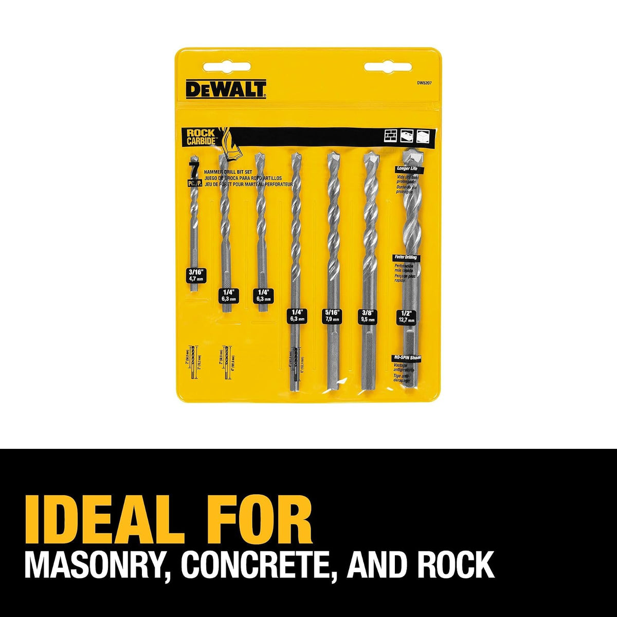 DEWALT DW5207 Juego de brocas de percusión premium para mampostería de 7 piezas