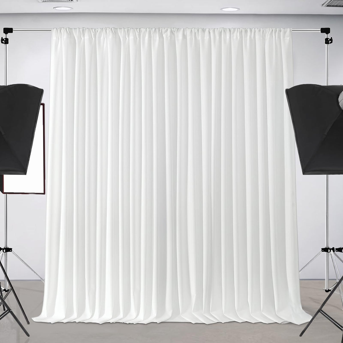 Joydeco - Cortinas de Fondo Blanco para Bodas, Fiestas, Cortinas de telón de Fondo para decoración de Boda, cumpleaños, Tela de poliéster sin Arrugas, 5 pies x 10 pies, 2 Paneles con Bolsillos para