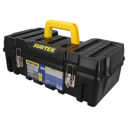 Surtek Caja Portaherramientas Plástica con Broches Metálicos - 21" x 11" x 7" - Tapa negra