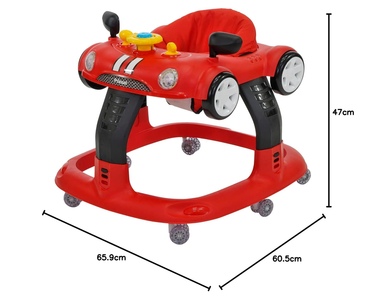 PRINSEL | Andadera Auto Boy LX para bebés Roja, Tablero Didáctico y Luces