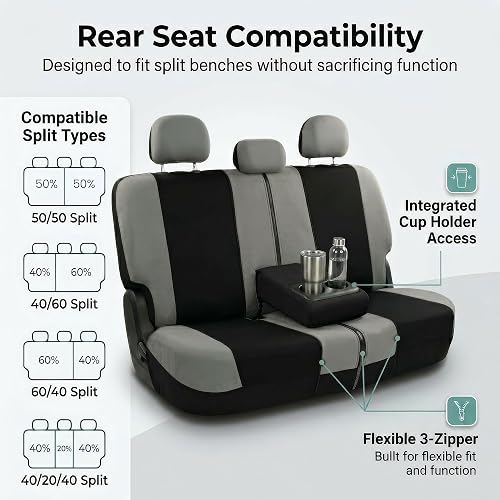 FH GROUP FH-FB030217-COMBO Light & Breezy Gray/Black Cloth Seat Cover Set Airbag & Split Ready- Fit Most Car, Truck, SUV, or Van