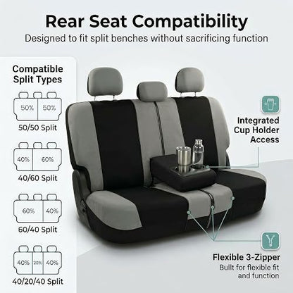 FH GROUP FH-FB030217-COMBO Light & Breezy Gray/Black Cloth Seat Cover Set Airbag & Split Ready- Fit Most Car, Truck, SUV, or Van