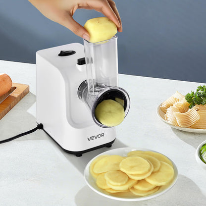 VEVOR Rallador de queso eléctrico para ensaladas,200 W,cortador de verduras eléctrico, triturador y picador para frutas con 5 accesorios,cortador de alimentos de acero inoxidable para verduras
